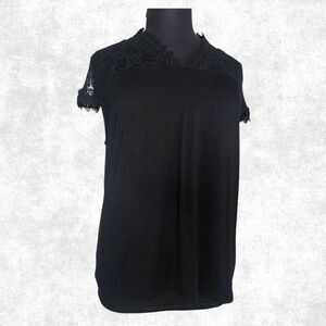INC Black Lace Yoke Blouse Plus Size 3X Short Sleeve Gothic Romantic Top